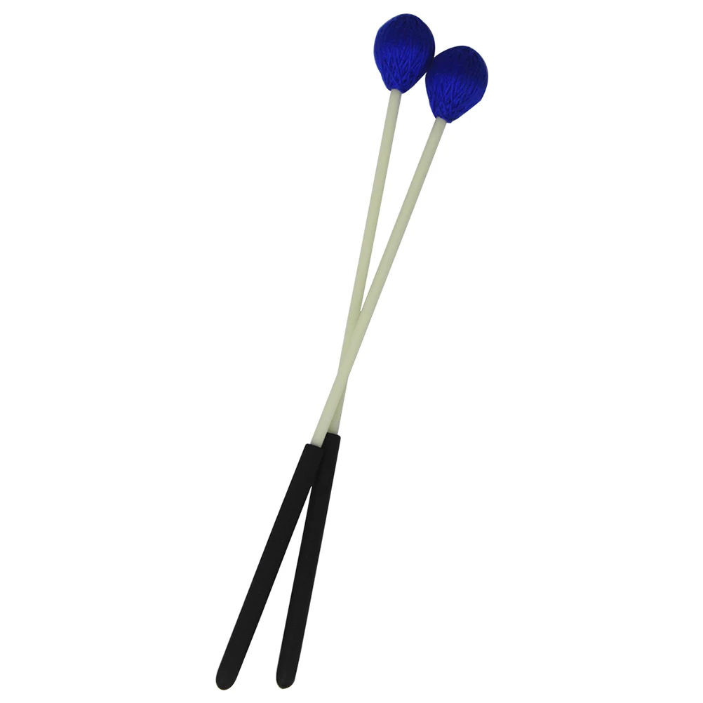 

1 Pair Blue Medium Hard Yarn Marimba Mallets Mushroom Head Beech Handle Durable Synthetic Material Indoor Outdoor Use Percussion
