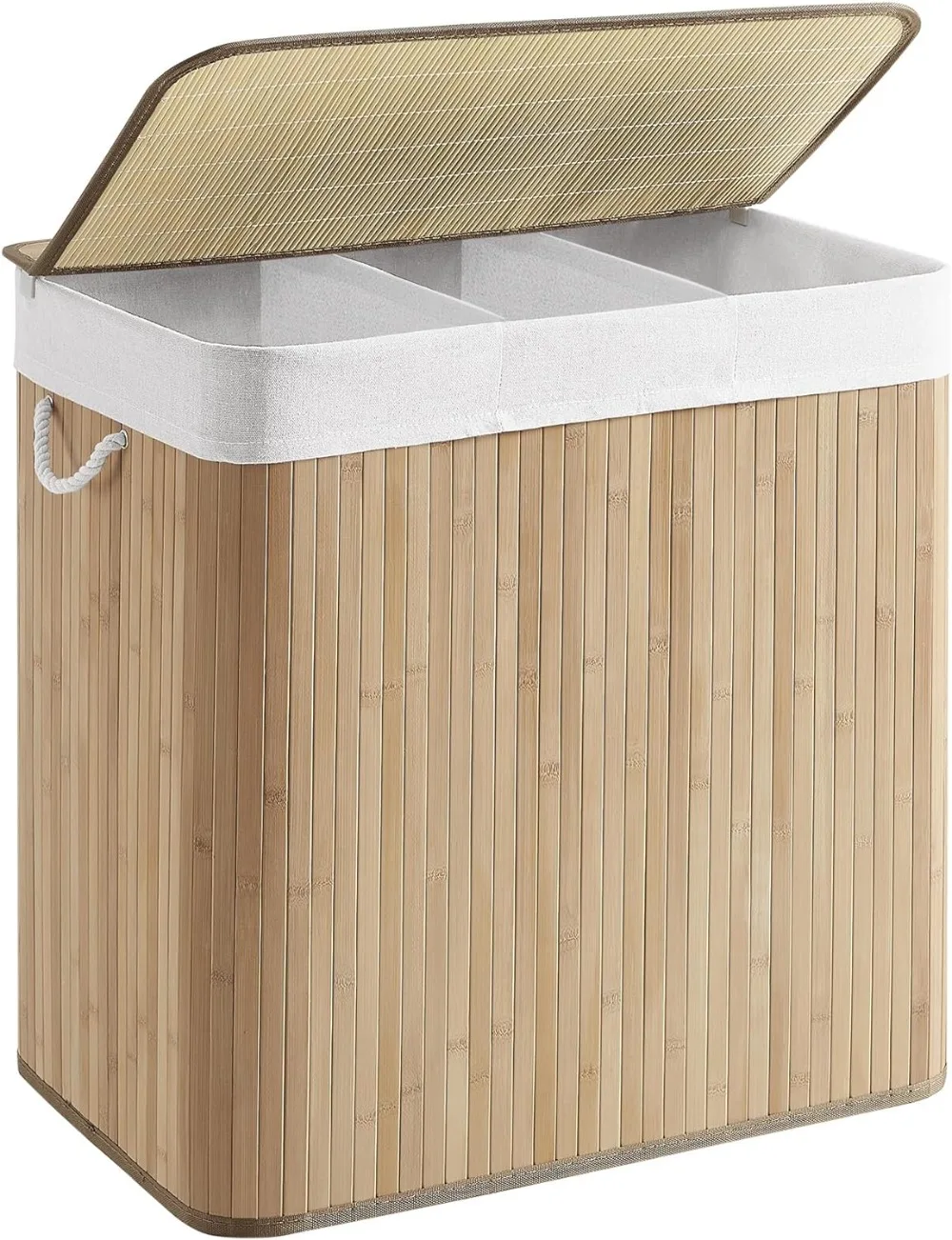 

Laundry Hamper 3-Sectionwith Lid Bamboo Foldable Removable and Machine Washable Liner for Laundry Room Bedroom Natural