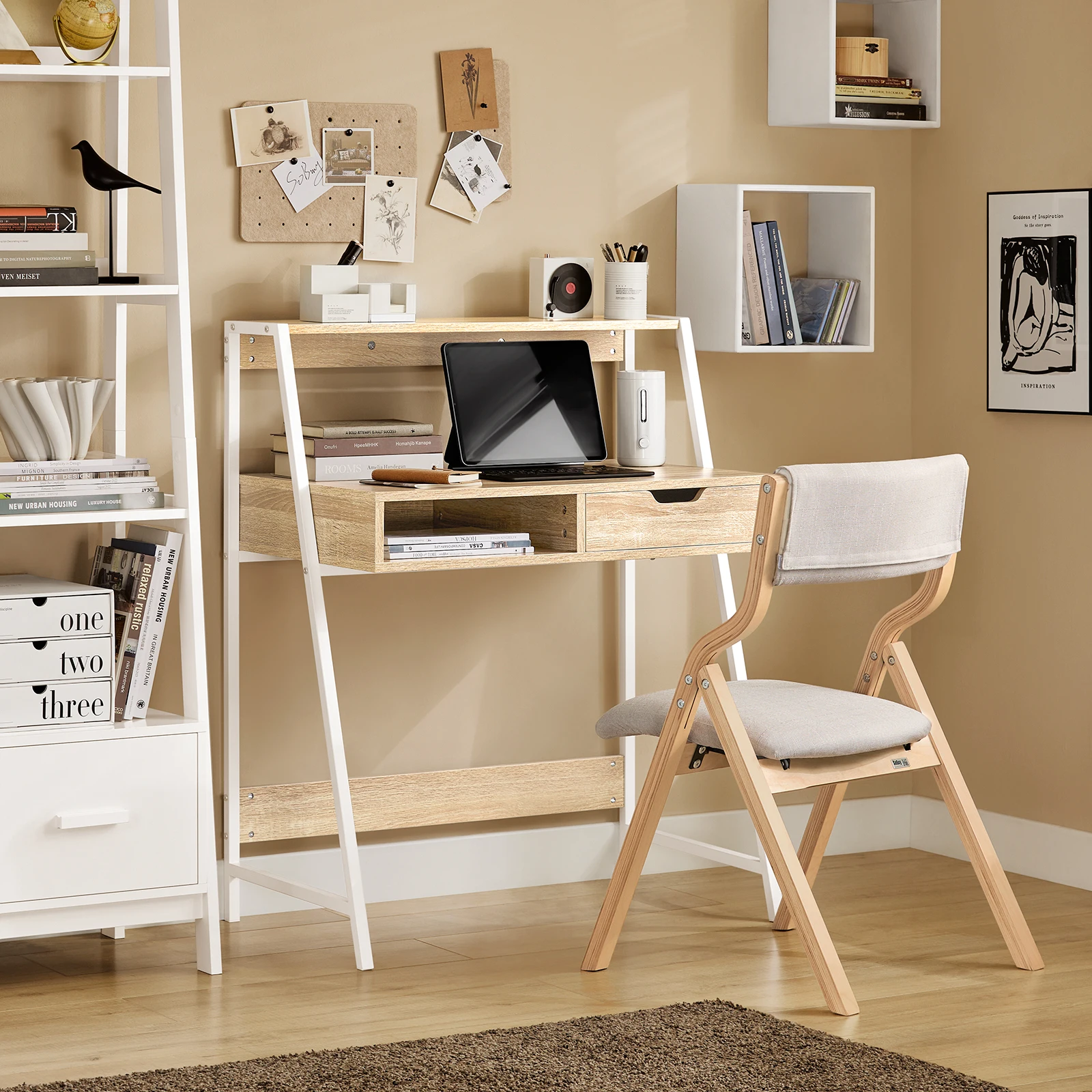 SoBuy FWT63-N Escritorio con bandeja, mesa para ordenador, mesa de trabajo, mesa de oficina, mesa con cajón