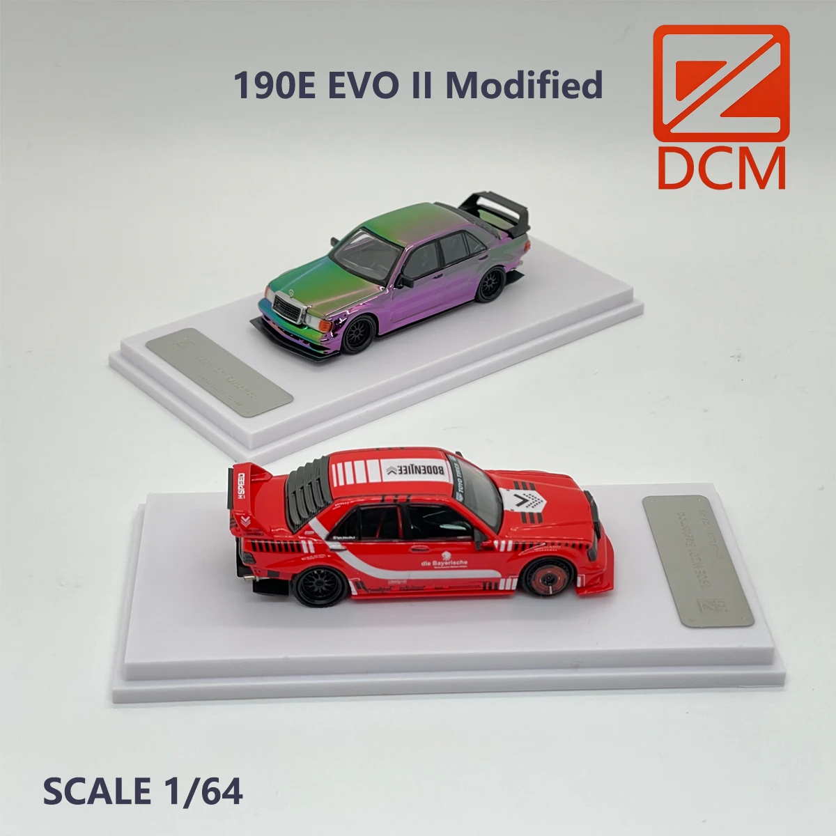 DCM 1:64 Alloy Diecast Car Model Classic German Touring Car 190E EVO II Modified Wide Body Red & Chamelon Collectible in Stock