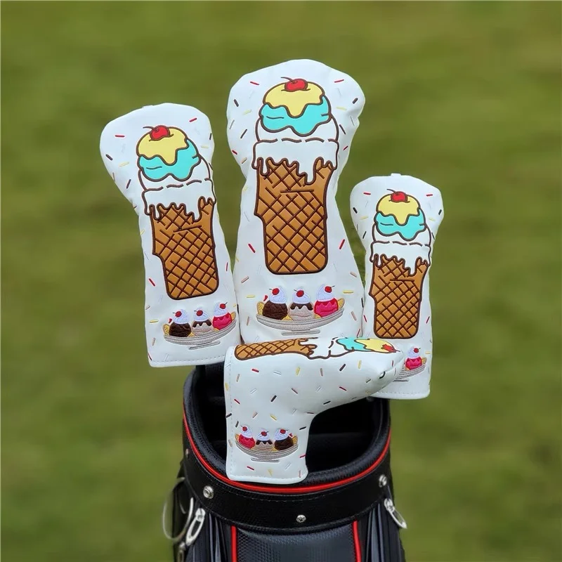 Ice cream Golf Woods Headcovers Covers For Driver Fairway Putter 135H Clubs Set Heads PU Leather Unisex