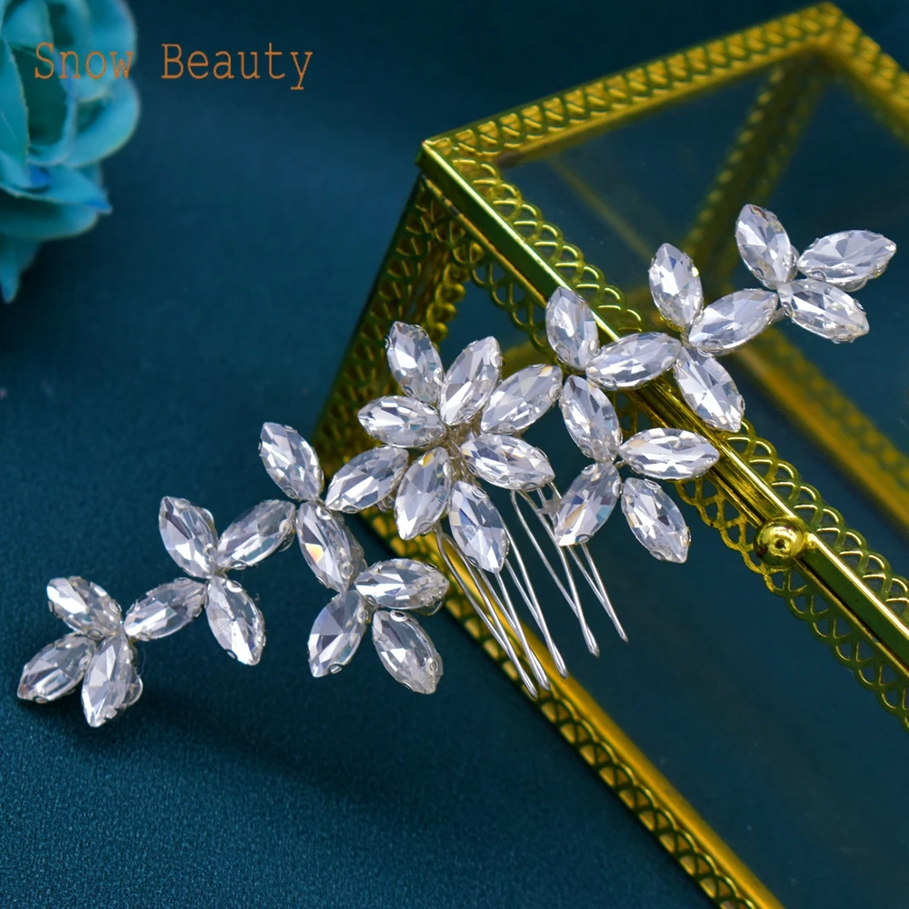 

A477 Trendy Wedding Hair Comb Rhinestone Head Jewelry Wedding Hair Accessories Flower Bridal Headpiece Crystal Women Tiara