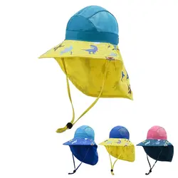 Children's New Outdoor Sunshade Sunscreen Bucket Hat, Boys & Girls Print Breathable Face Hat, Dinosaur Beach Hat