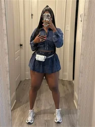 Streetwear 2 Piece Sets Women Outfit Spring Clothes Women 2025 Zip Jacket Crop Top Mini Skirts Sets Casual Two Piece Dress Sets