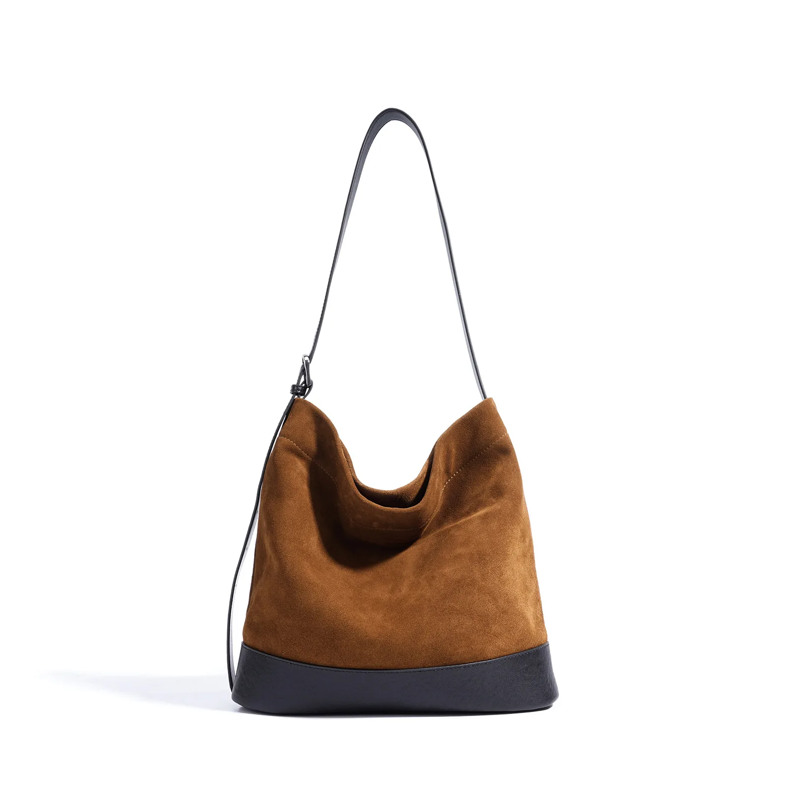

Suede spliced cowhide ladies tote bag 2025 new niche design vintage large capacity matte cowhide one-shoulder crossbody bag