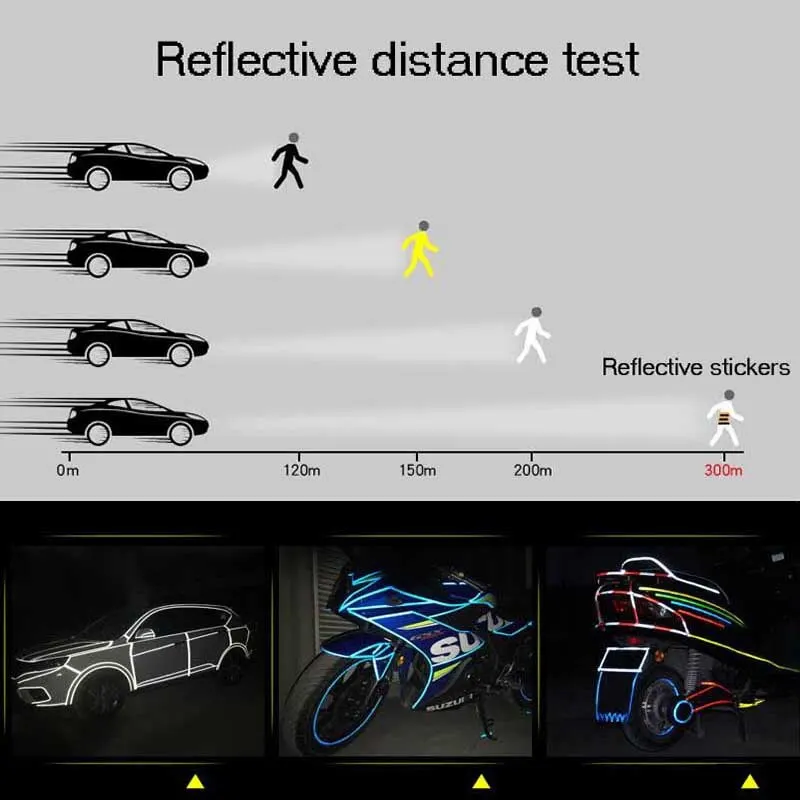 SEAMETAL 1cm*8m Car Stickers Reflective Tape Fluorescent Car Styling Decals Safety Warning Strips for Car Motorcycle MTB Bike