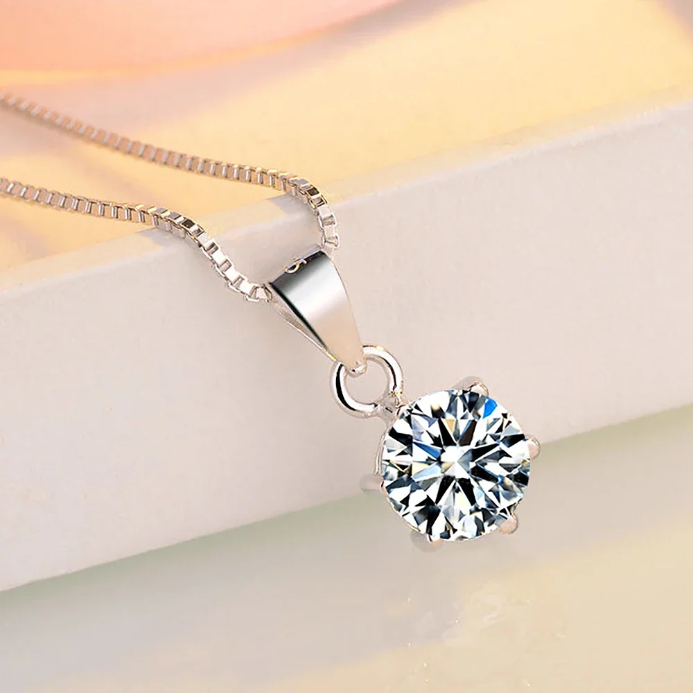 2CT Real Moissanite Pendant Necklace For Women 18K White Gold Plated 925 Sterling Silver Bridal Choker Fine Jewelry Party Gift