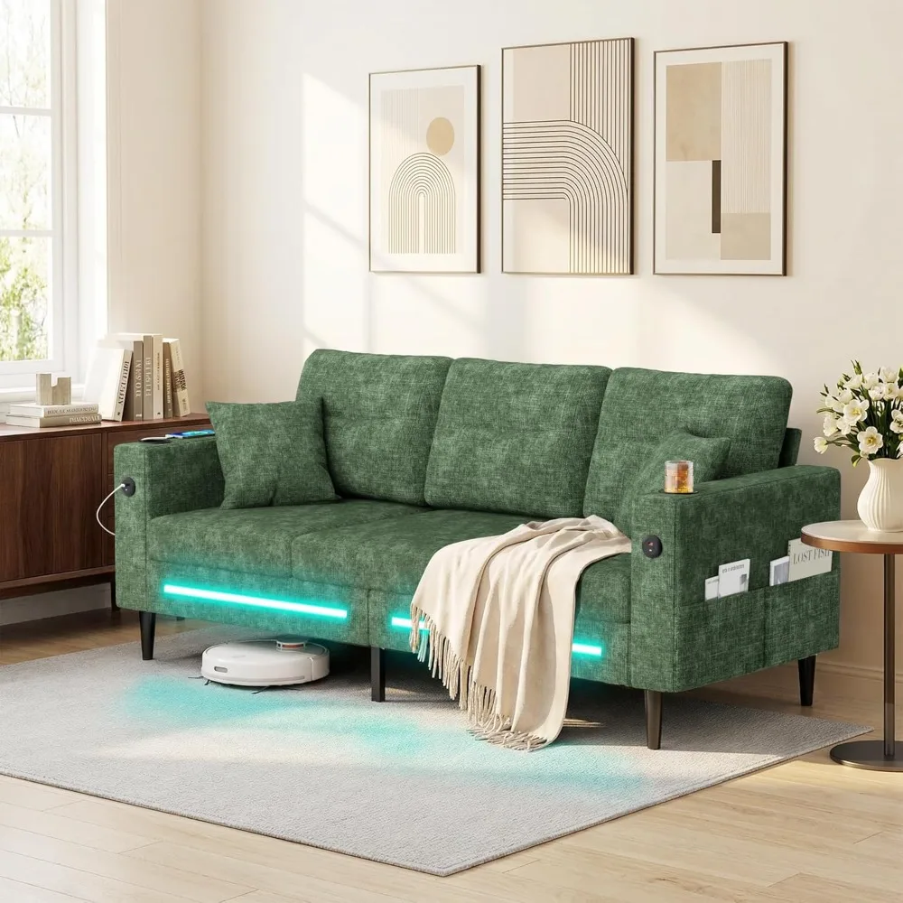 

77-дюймовый диван-тройка Small Cloud Loveseat, зеленый | Глубокое сиденье, светодиодная подсветка, USB-зарядка, шенилл, современный дизайн, индивидуальный заказ