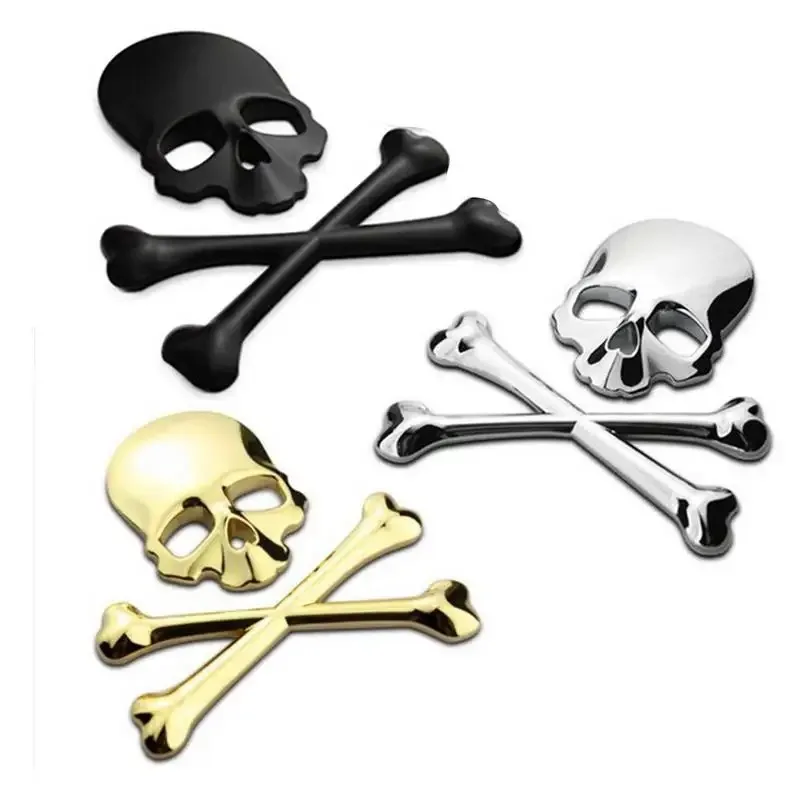 3D Metal Skull Skeleton Crossbones Car Motorcycle Sticker Truck Label Emblem Badge Decal Logo Car Styling Decoration Accessories