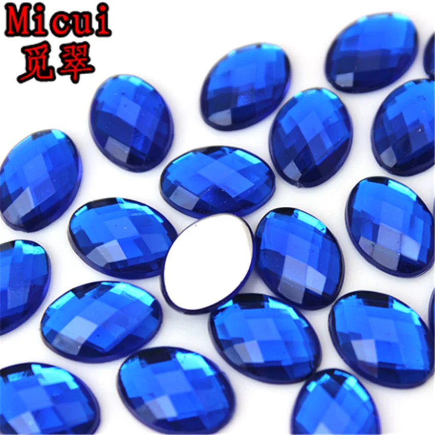 Micui 100Pcs 10*14mm Oval Shape Flat Back Rhinestone Applique Acrylic Stone Crystals Non Hotfix Crafts Jewelry Accessories MC772