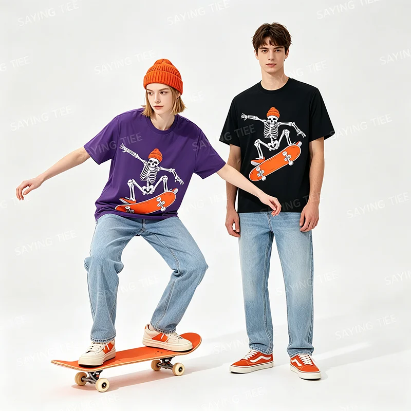 Skateboard-Skelett auf Skateboard Halloween Skater T-Shirt Y2k Skateboarder Grafik-Bekleidung Outdoor-Kleidung Mode-T-Shirt – Detail 4