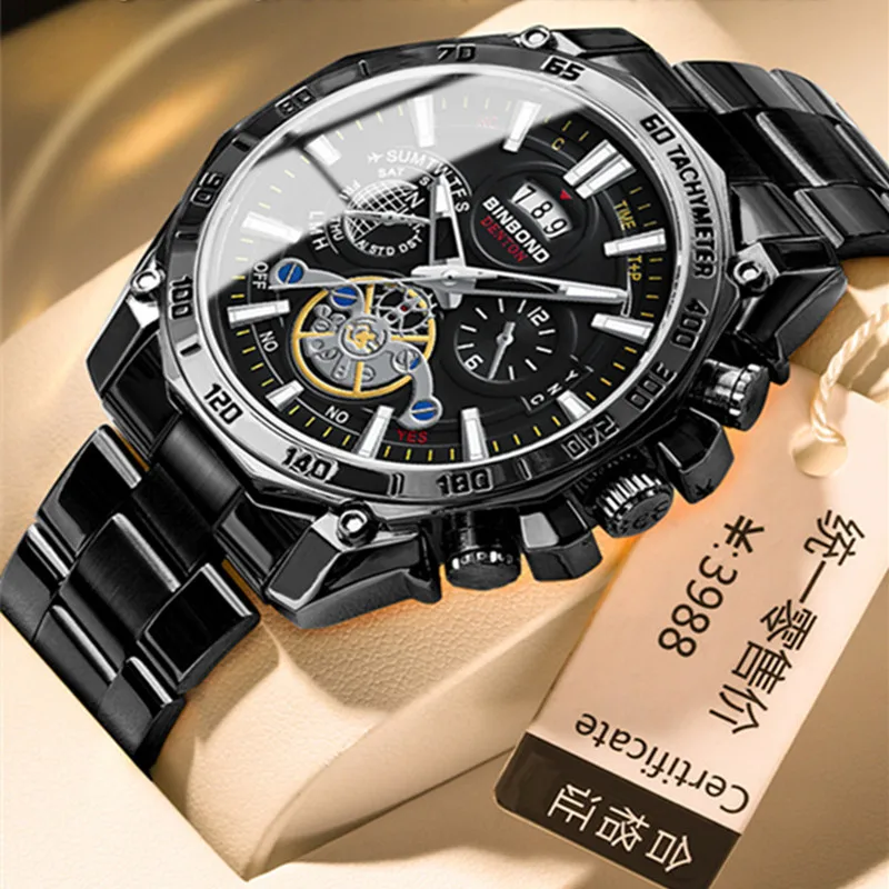 

BINBOND 4750, деловые часы, мужские часы, водонепроницаемые, с календарем и датой, светящиеся, с водными бриллиантами, мужские кварцевые часы, подарок 2025