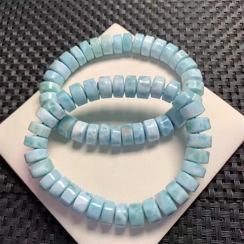 10MM Natural Larimar Wheel Beads Bracelet Fortune Energy Bangle Mineral String Woman Amulet Jewelry Healing Reiki Gift 1pcs