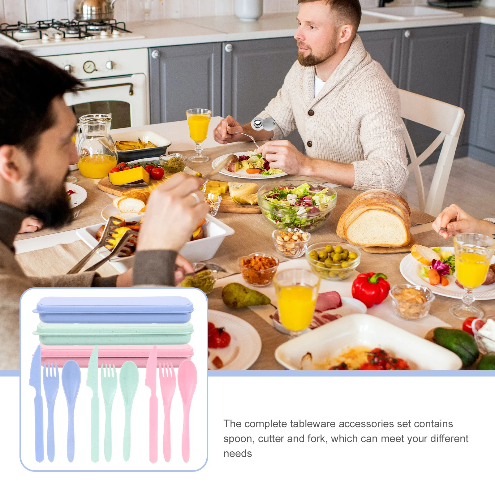 

3 Sets Wheat Straw Tableware Travel Spoon Reusable Utensils with Case Lunchbox Cutlery Silverware for