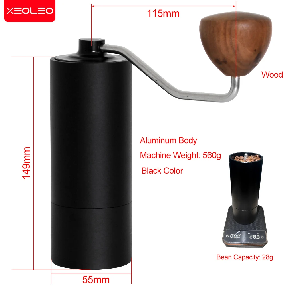 XEOLEO-molinillo de café portátil, 28g, 38mm, acero inoxidable, 6 estrellas, molinillo de mano para filtro, máquina de café expreso, molienda manual