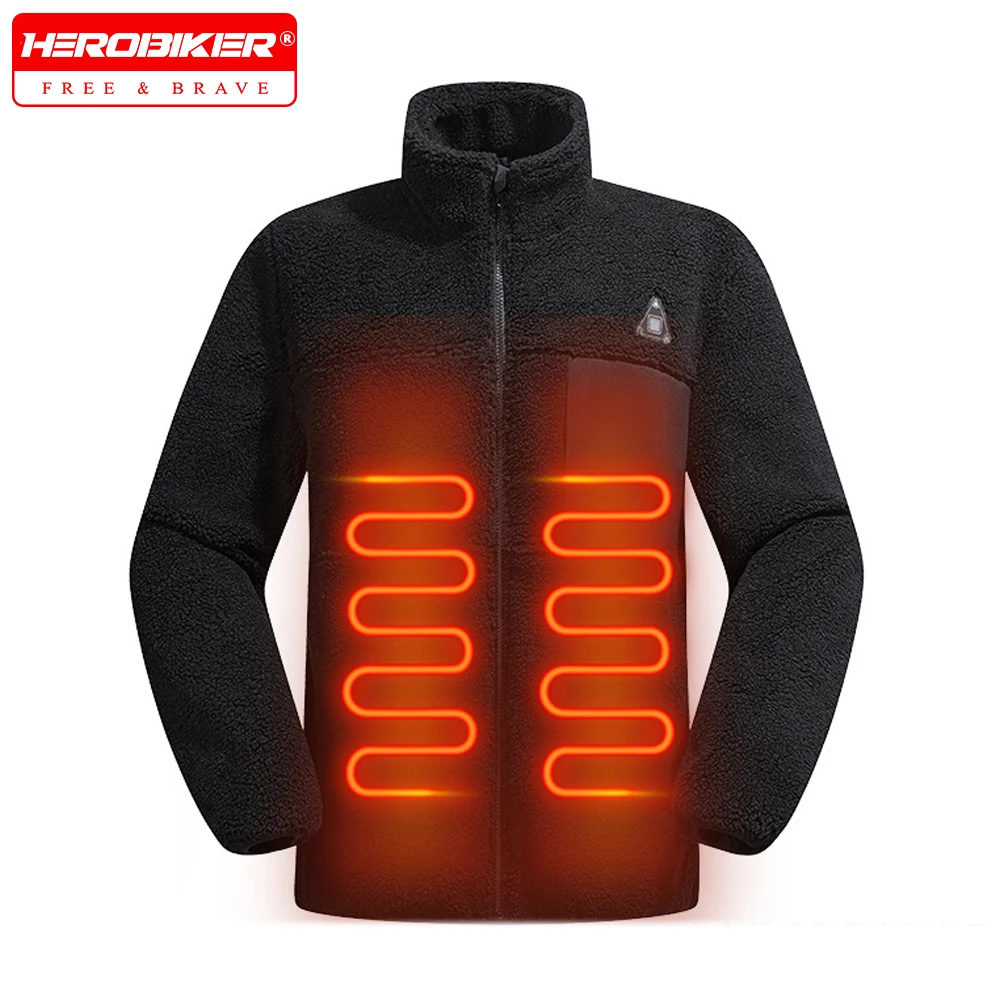 

Electric Heated Fleece Outerwear Jackets Thickened Fleece-Lined Winter Sheep Velvet USB Heated Jacket ﻿4 Areas Heated Jacket