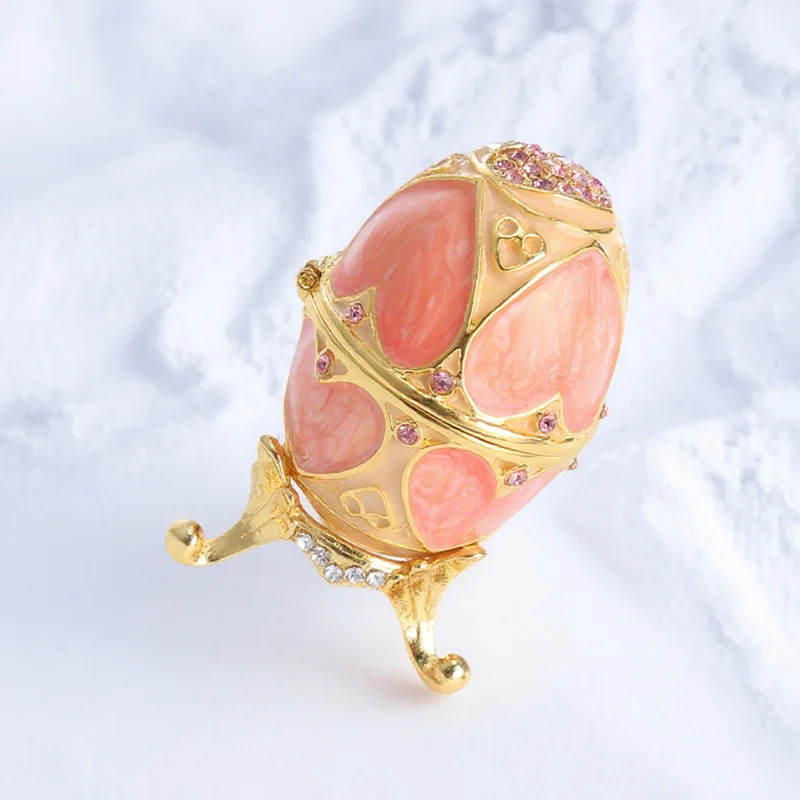 

Jewelry Storage Box Egg Shape Enameled Trinket Box For Rings Earrings Necklace Organizer Desktop Decor Metal Rhinestone Vintage