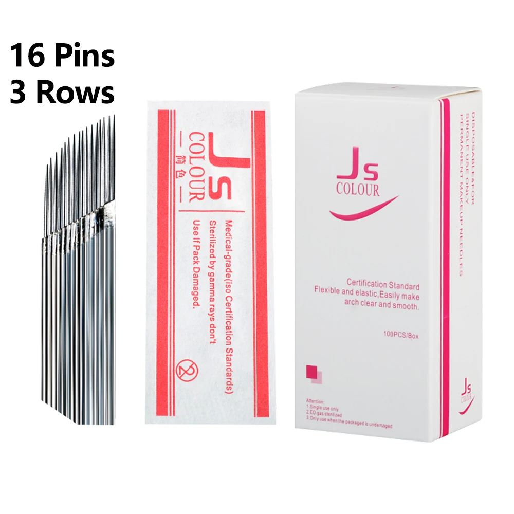 

100pcs 3 Rows Needles Manual Pen Blades 16 pins Microblading Permanent Makeup Eyebrow Tattoo 3D Embroidery