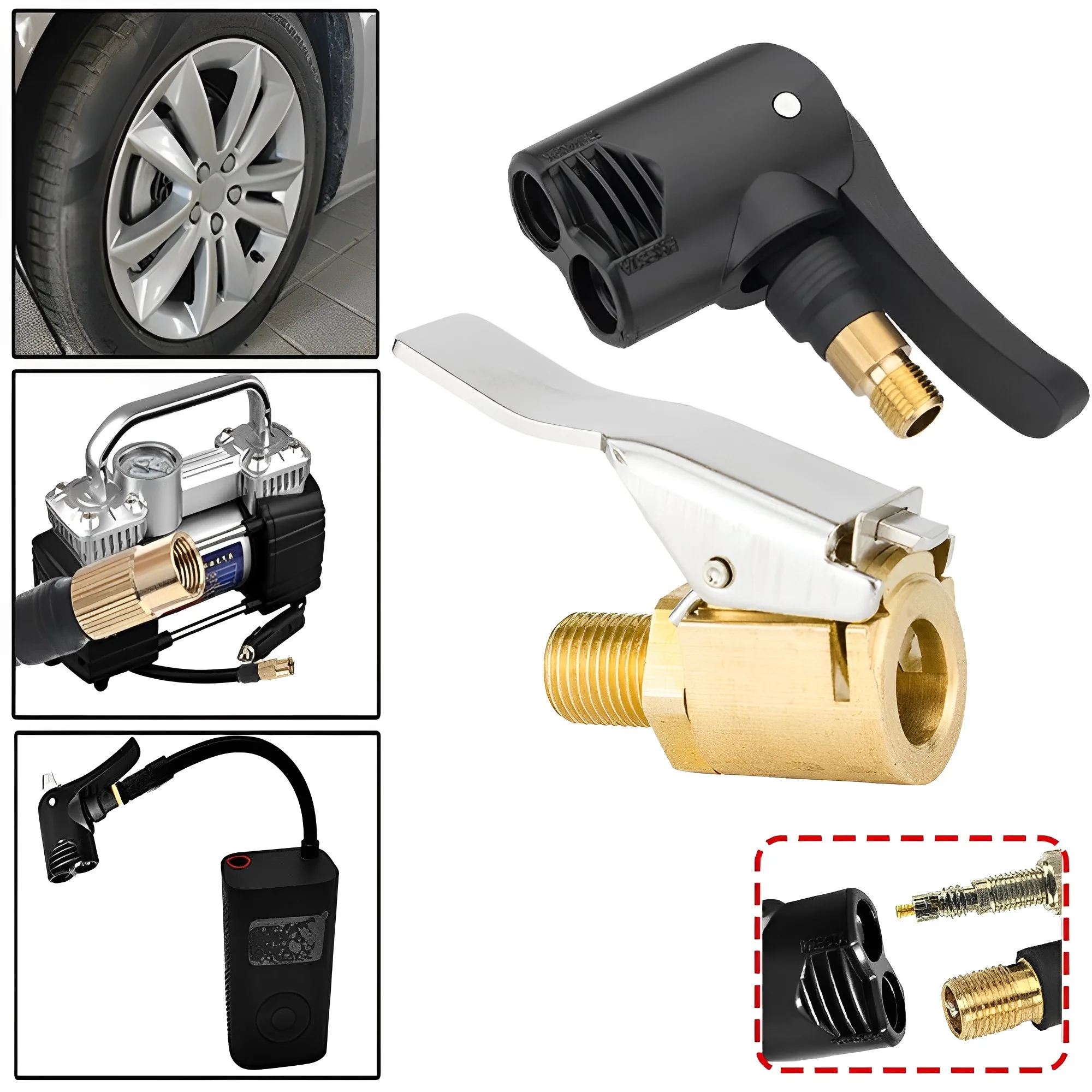 

Car Tire Valve Clip Pump Nozzle Clamp Tire Air Chuck Inflator Pumps Valve Connector Thread Connector Adapter Auto Repair Tool