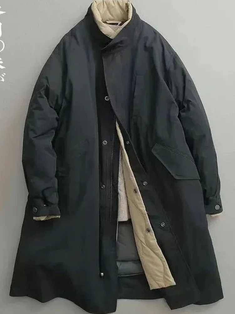 

Ретро-японская мужская хлопковая куртка средней длины с двойным слоем утеплителя, имитация двухслойной конструкции, зимняя модная повседневная одежда