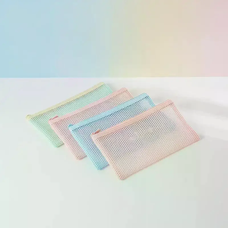 Portable Square Mesh Makeup Bag, Lightweight Zippered Cosmetic Pouch, Multi-purpose Travel Organizer for Toiletries & Sundries