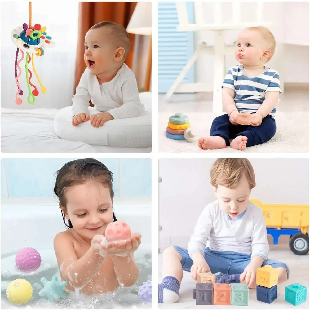 Montessori brinquedos para bebê de 6 a 12 meses, brinquedos sensoriais para crianças de 1 a 3, blocos extraíveis, blocos empilháveis