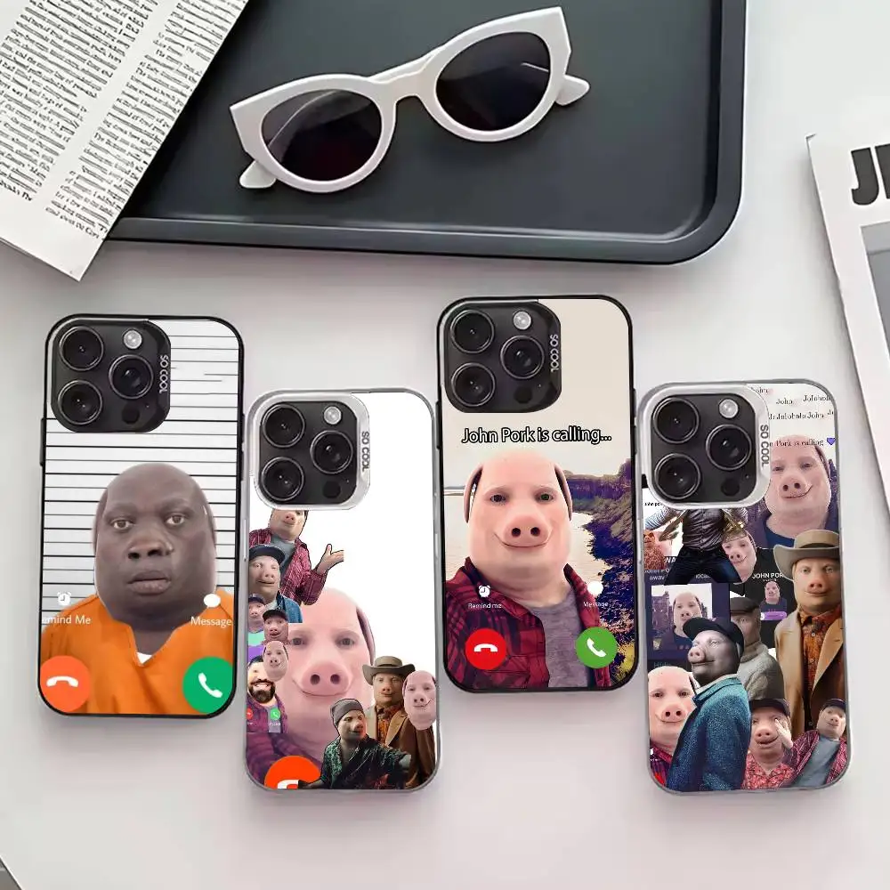 

J-John Pork is Calling Answer Call Phone Case For iPhone 17,16,15,14,13,12,11 Plus,Pro Max,XS,Colored silver phone case