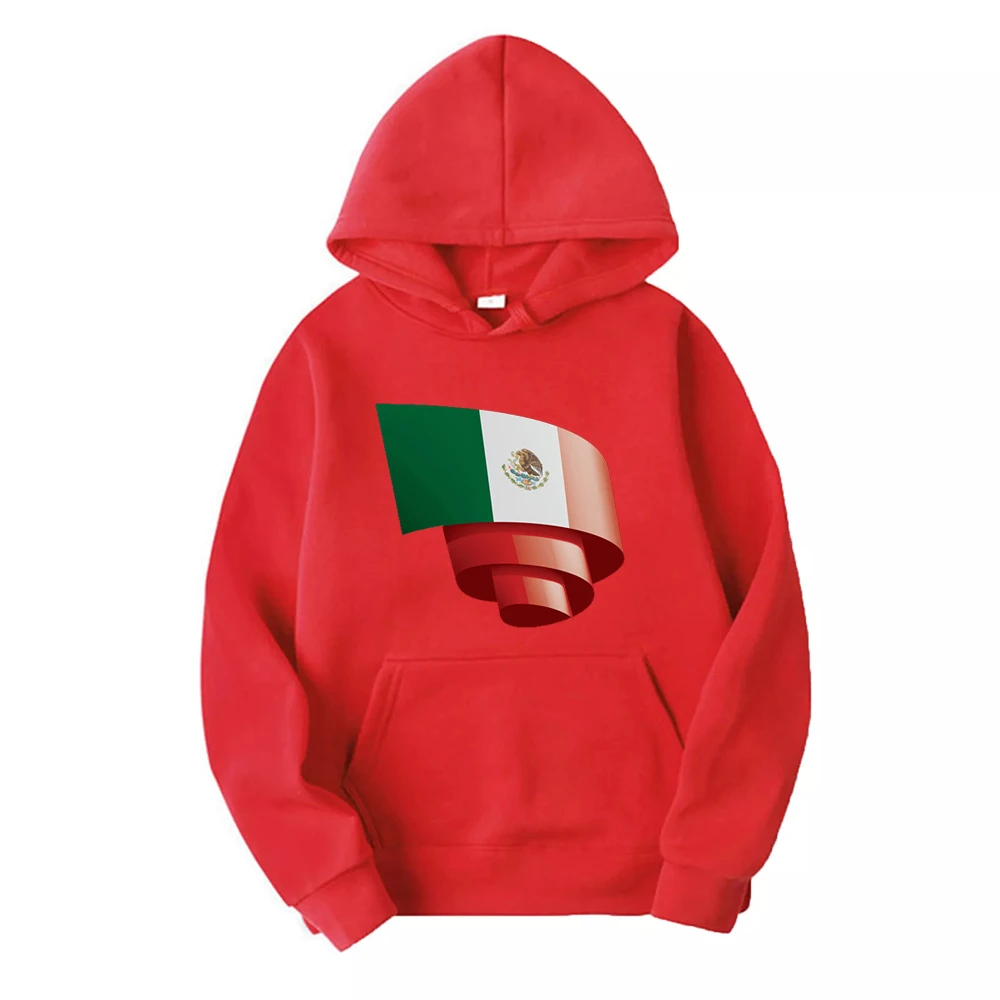 Curled Mexico Flag Mexican Day Football Man and Woman A Gift From A Patriot Long Sleeve Hoodie Pullover Spring and Autumn