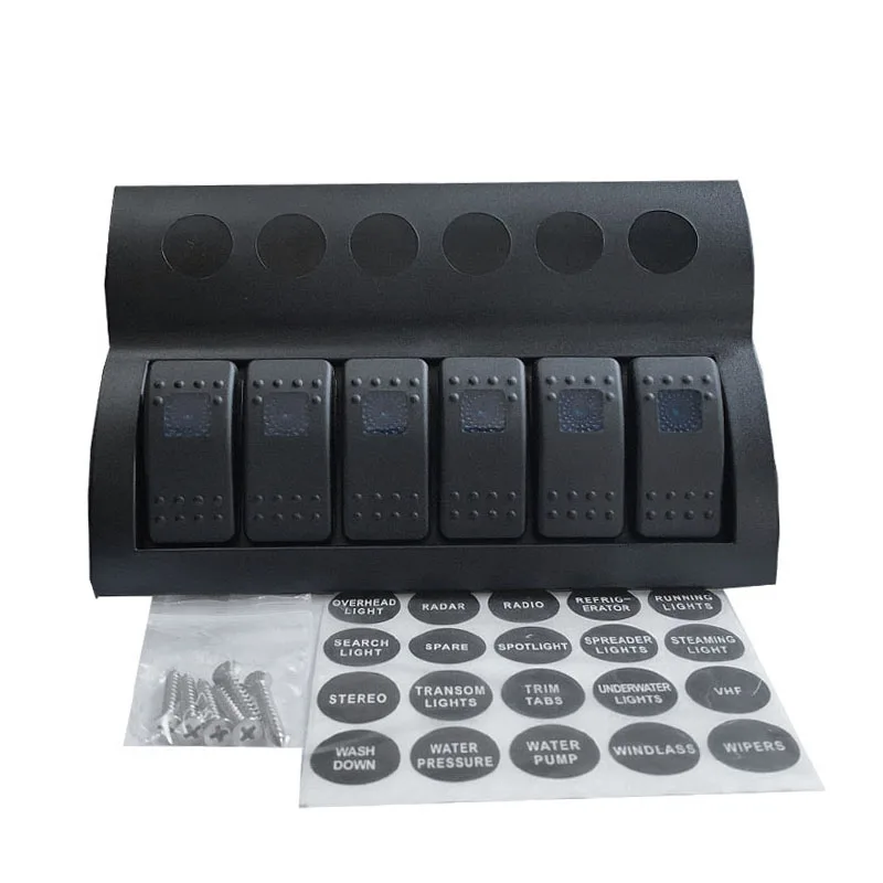 ISURE MARINE Waterproof Black 6 Gang Marine Boat Caravan Blue LED Rocker Switch Panel