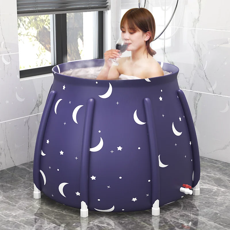 

Home Portable Bathtub Blue Starry Sky Bathtub For Adults Durable Lock Temperature Bath Basin Stable Load-bearing Bathroom Barrel