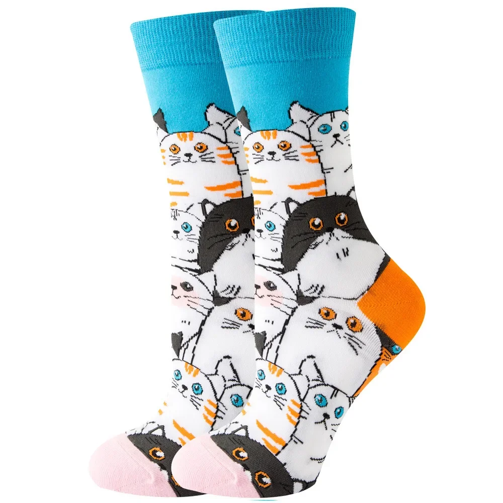 

1 Pair Women's Socks Set Animal Food Fruit Pattern Medium Tube Cotton Socks with Print Autumn Men's Cute Long Socks High Quality