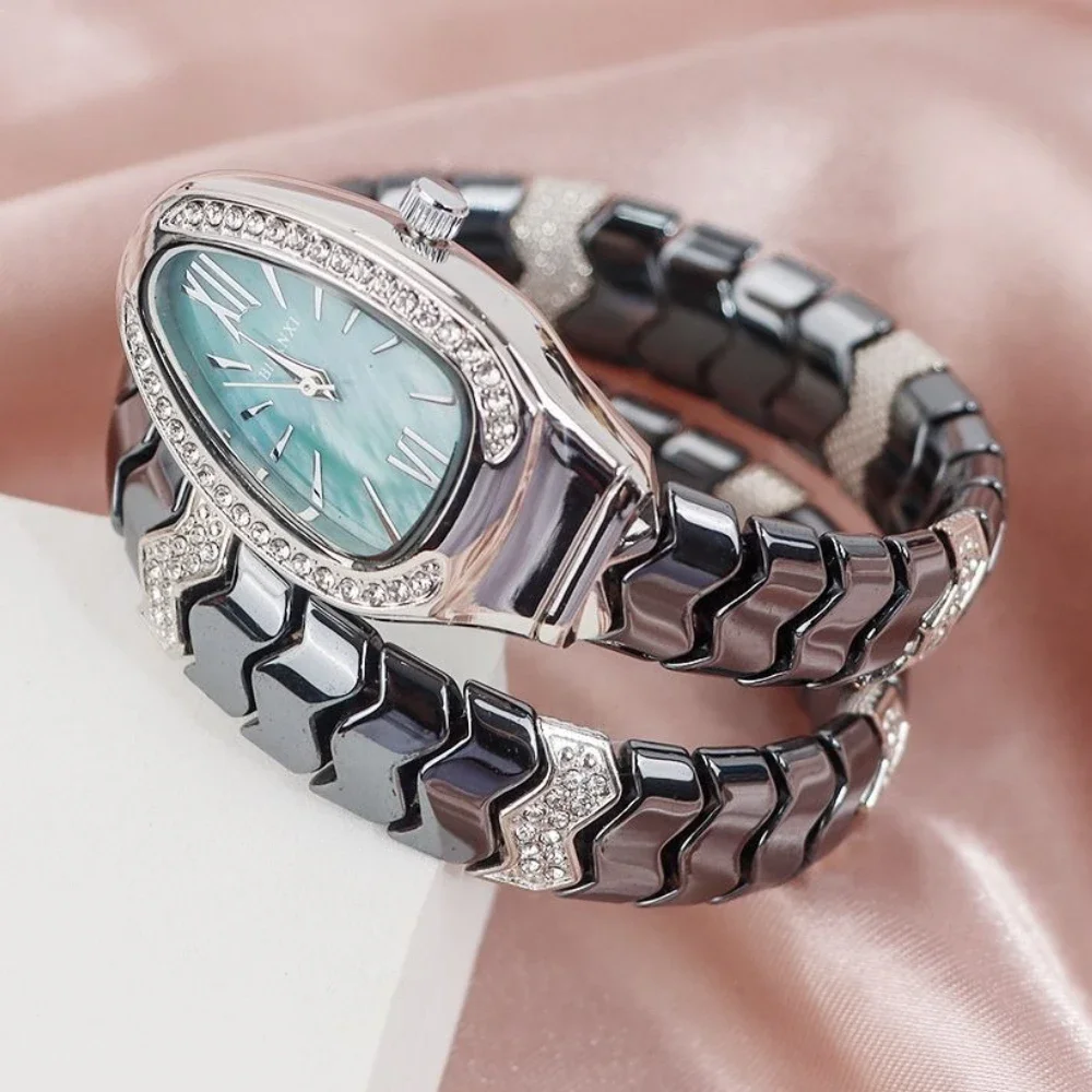 

Fashion Black Snake Hot Sell Quartz Watches Women's Full Diamond Steel Strap Watch For Women Bling Unique Luxury Clock Relogio