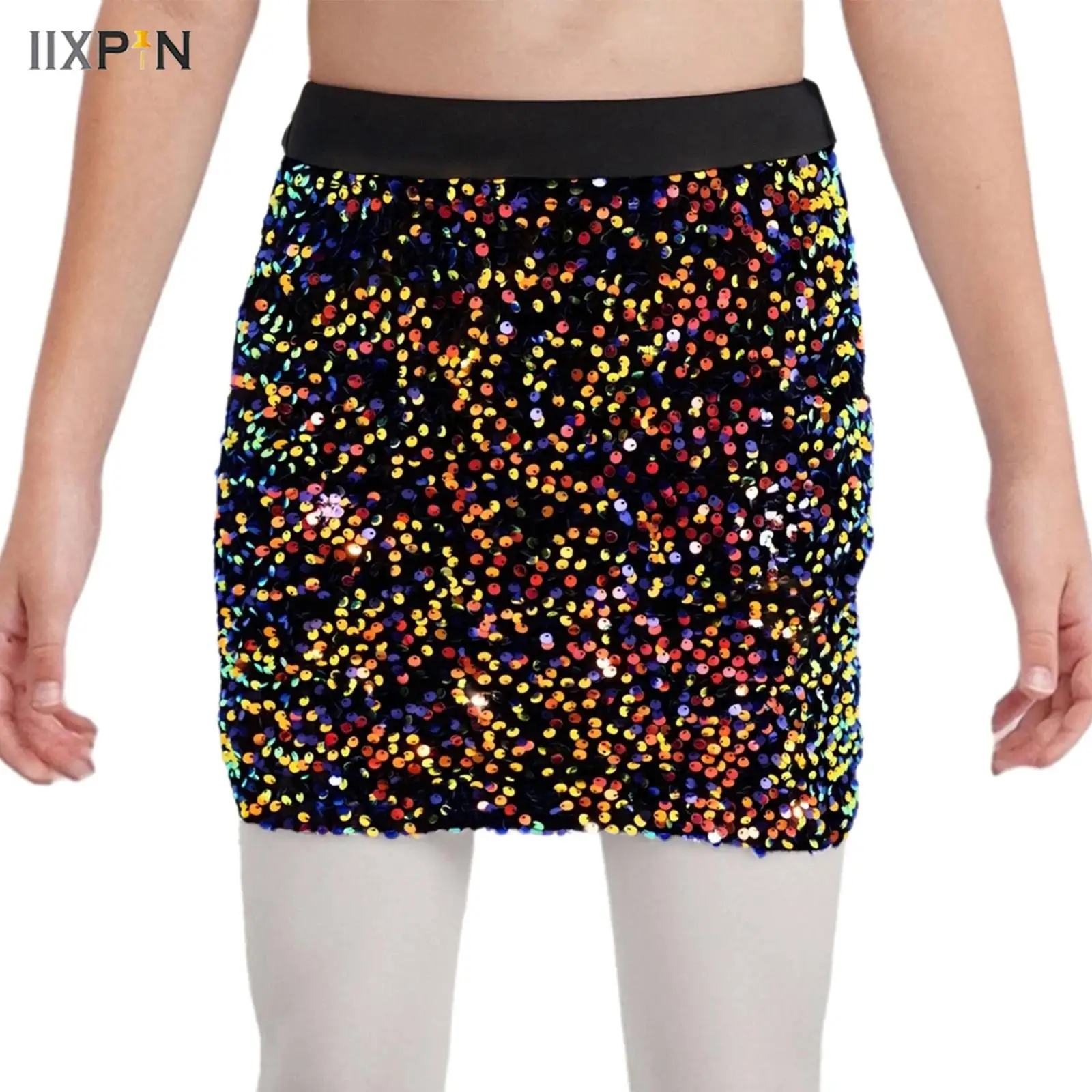 

Kids Girls Ballroom Jazz Latin Dance Skirt Sparkling Sequins Velvet Elastic Waistband Skirt for Birthday Party Performance Skirt