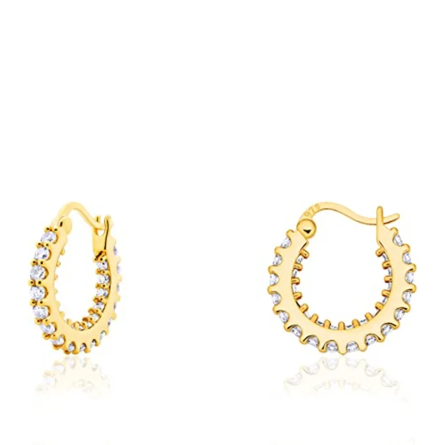 

Gold Hoop Earrigns for Women Cubic Zirconia Inside Out paved 925 Stering Silver Post 18K Gold Silver Plated Multicolors CZ Earr