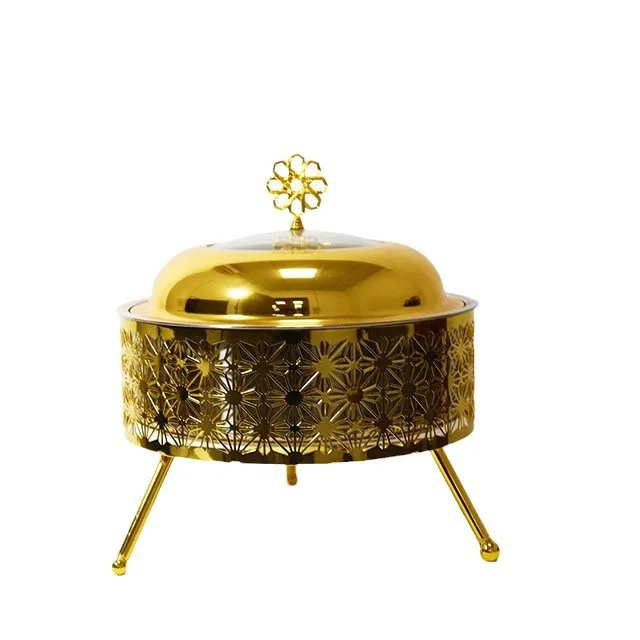

Luxury 8L Stainless Steel Catering Buffet Hot Pot Round Food Warmer Hotel Wedding Heating Food Hot Pot