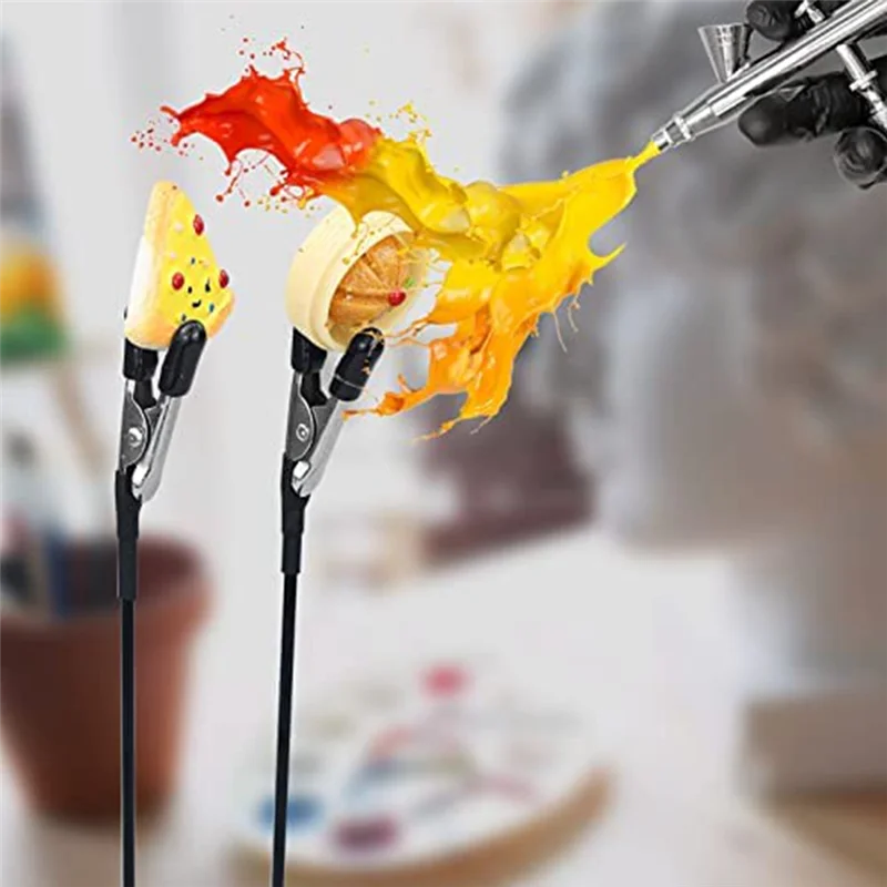 A57M-45PCS Alligator Clip Sticks For Model Painting And 1PCS Cleaning Brush For Airbrush Spraying For DIY Card Photo Memo