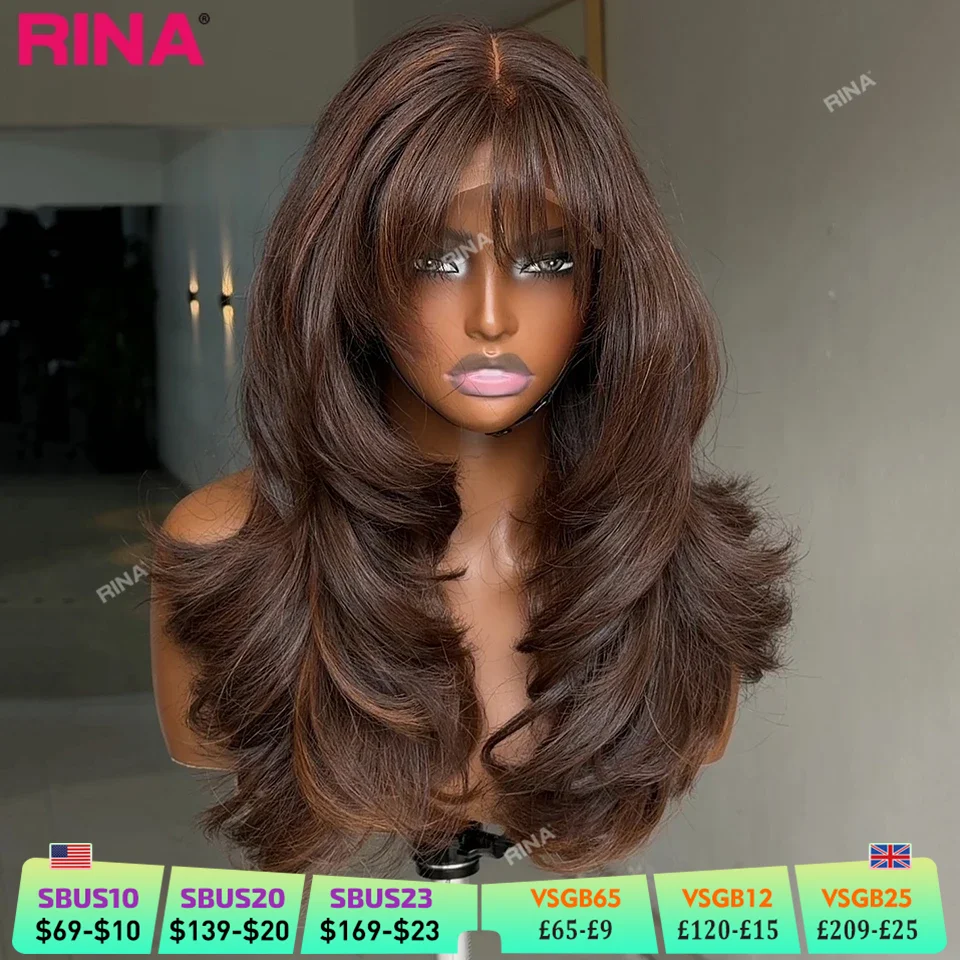 Dark Brown Bang Color 13X6 Hd Lace Frontal Human Hair Wig 180 Density Body Wave 13X4 Lace Front Wigs Brazilian Human Hair