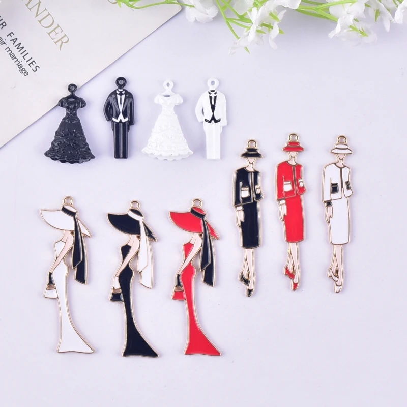 10pcs Evening Dress Wedding Dress Alloy Charms  for Earring Keychain DIY Decoration Fashion Jewelry Accessories
