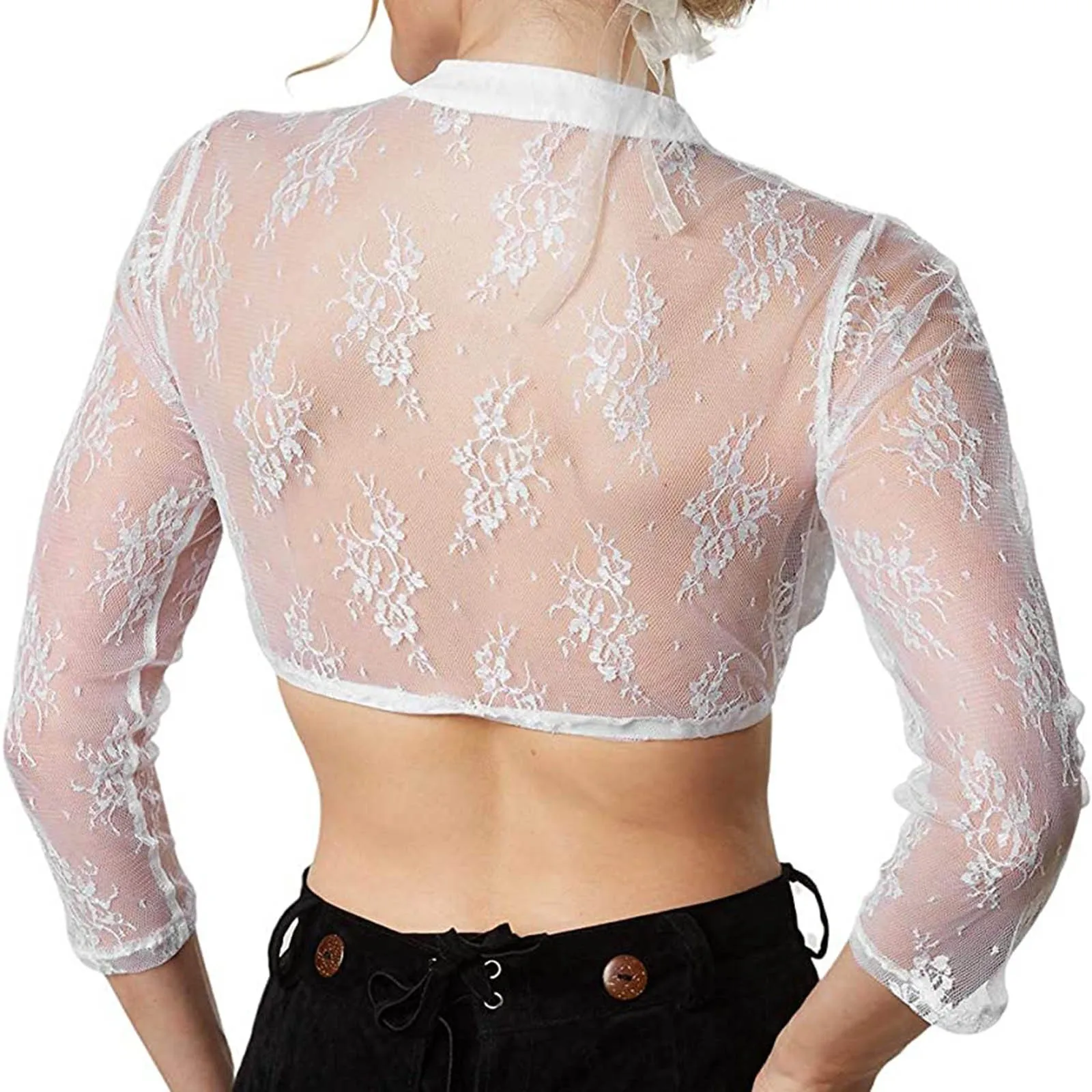 Women White Dirndl Blouse 1PC Underwire Lingerie Lace Vest Women's Elegant Dirndl Blouse Lace Strapless Bodysuit for Women