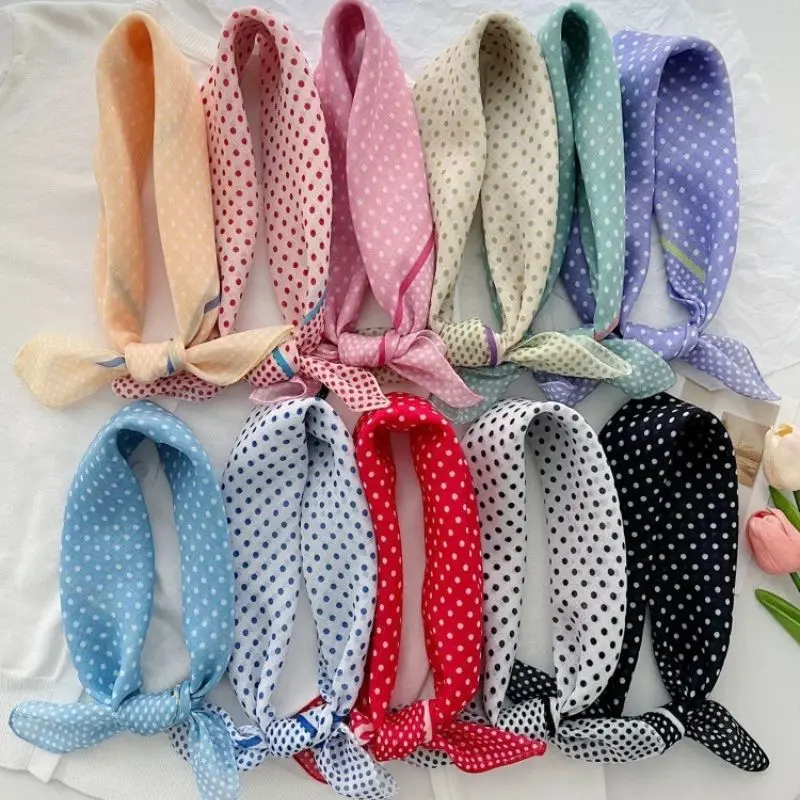 

Хлопково-льняной платок в горошек 55 см, маленький квадратный шарф, женская корейская версия, универсальная повязка на голову, модный шейный платок