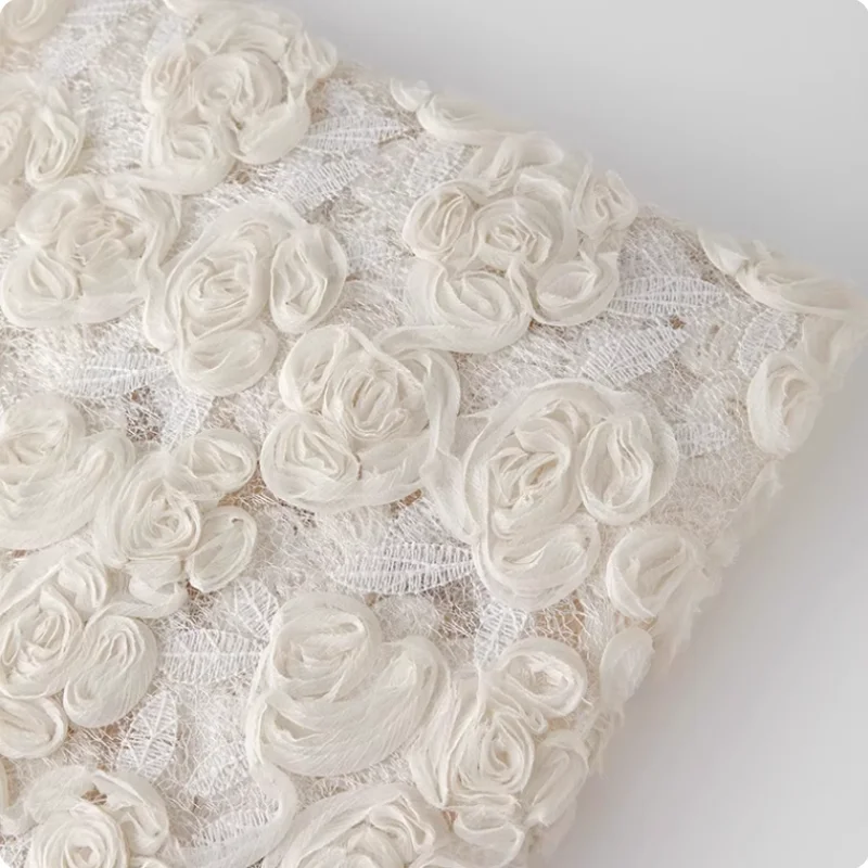 

Retro three-dimensional rose ribbon embroidered lace fabric dress, formal dress, cheongsam, children's clothing polyester fabric