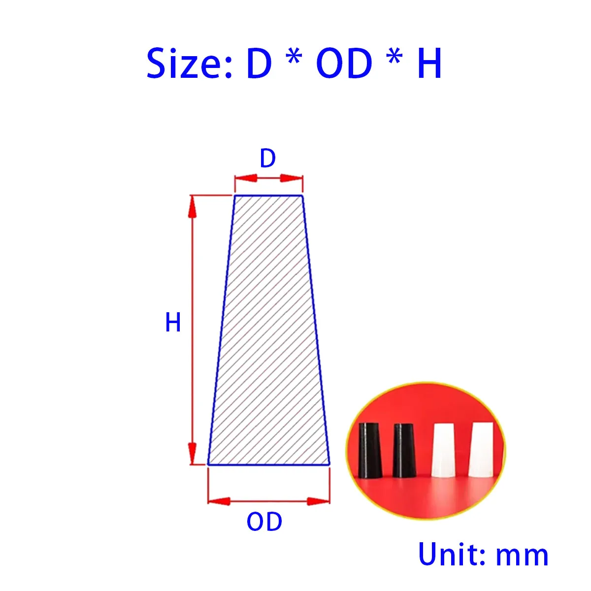 Clear/black Solid Conical Silicone Plug Hollow Conical Sealing End Cap 1/1.5/2/3.5/4.5/6.7/8-36mm