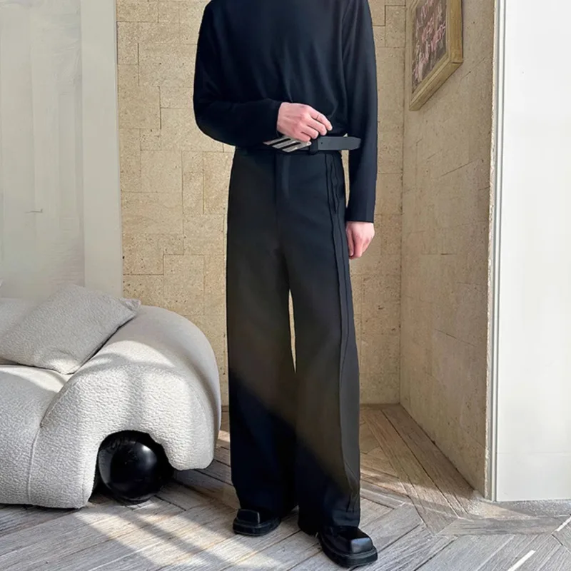 

SYUHGFA New Autumn Men's Suit Pants Pleated Design Drape Solid Color Casual Bottom Straight Leg All-match Male Trousers 2025