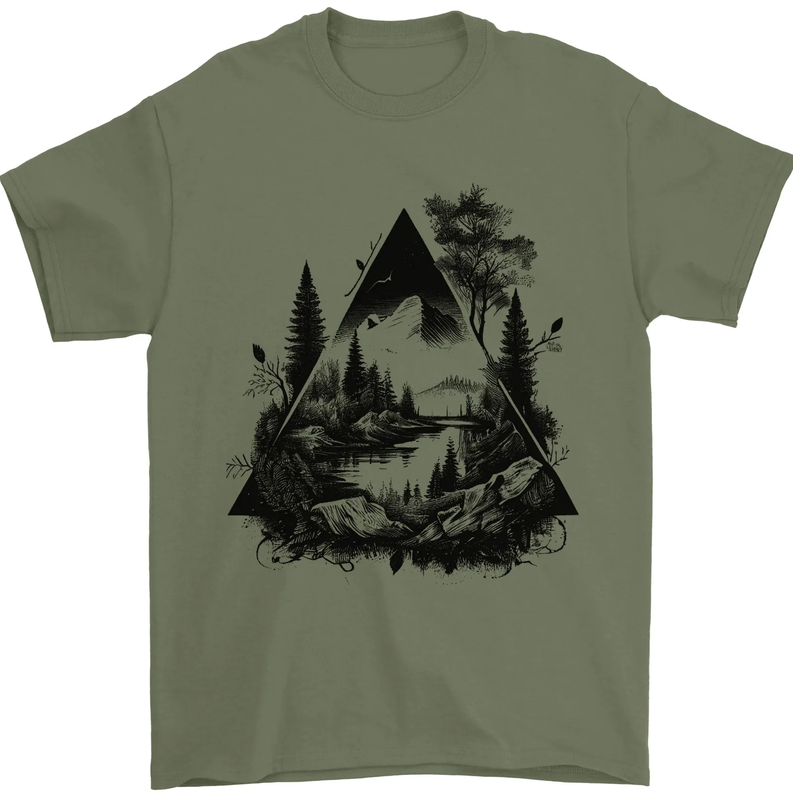 Abstract Outdoors Camping Bushcraft Hiking Trekking Mens T Shirt 100 Cotton