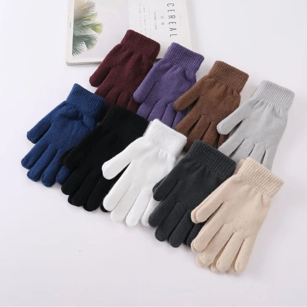 Winter Knitted Plush Gloves Women Men Autumn Thickened Solid Color Full Finger Mittens Hand Warmer Gloves Couple Cycling Gloves