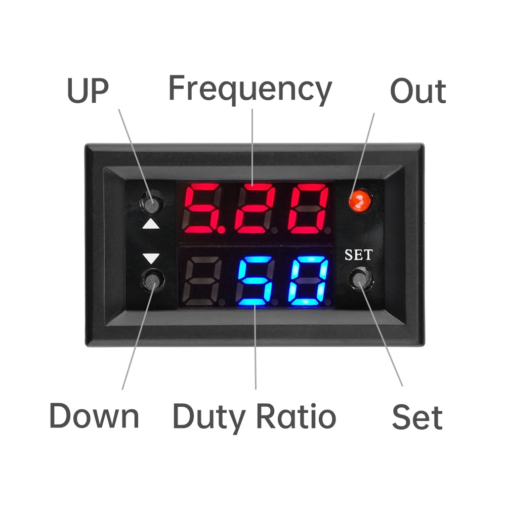 Imagem -02 - Digital Display Pwm Alta Potência Regulador Instrumento de Medição de Freqüência Duty Cycle Ajustável 0100 dc 428v 1hz a 160khz