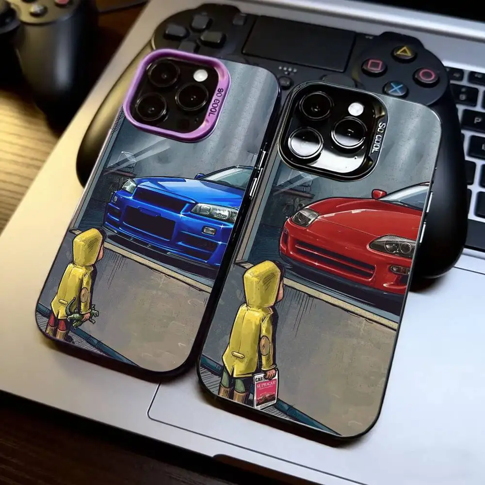 

Boy See Sports Car Jdm Drift Phone Case For iPhone 17,16,15,14,13,12,11 Plus,Pro Max,XS,Colorful Silver Black Cover