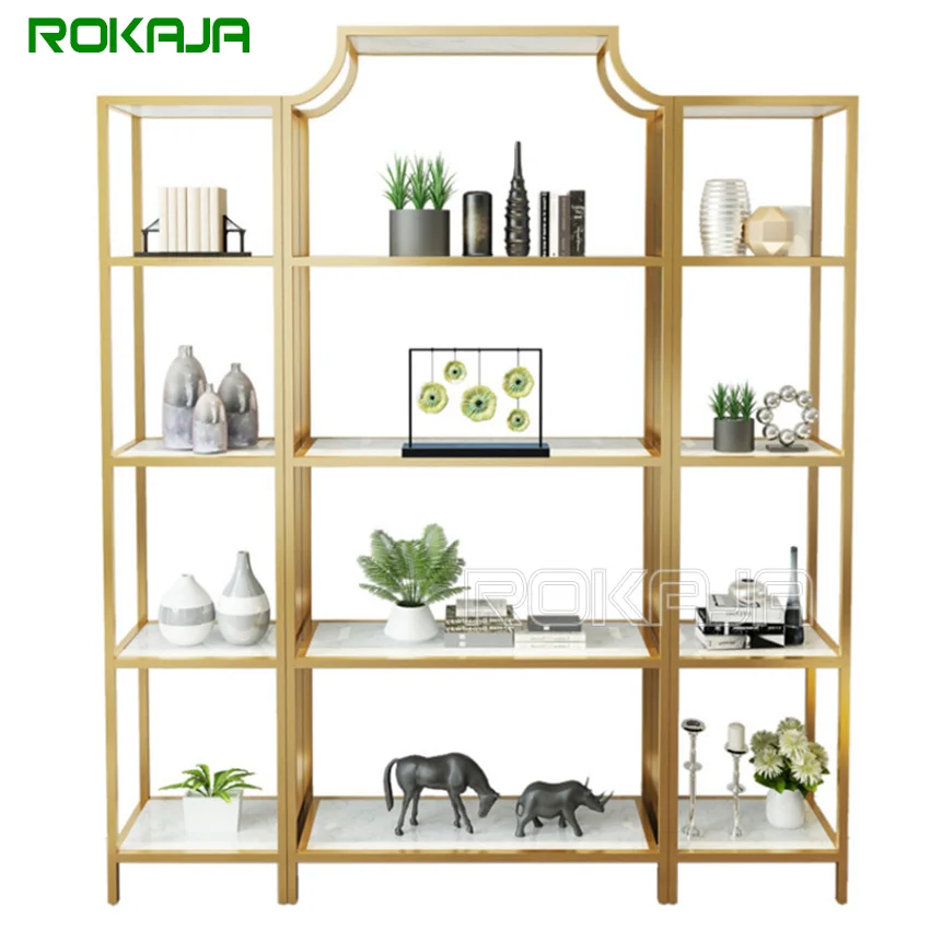 Luxury Golden Stainless Steel Entrance Book Shelf Bookcase Metal Display Rack Storage Holders & Racks