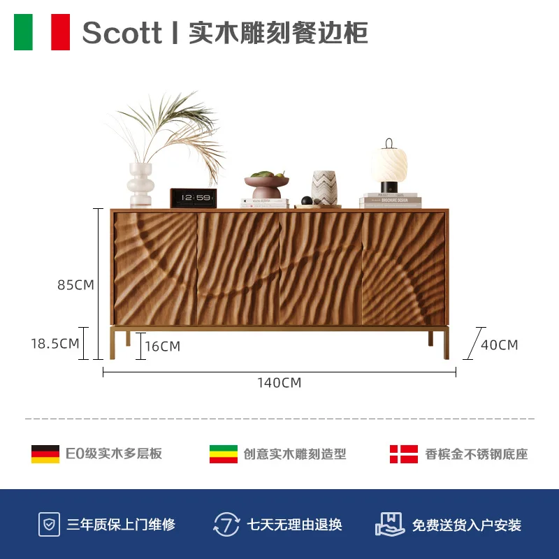 Italian medieval style solid wood carving dining side cabinet, household light luxury storage cabinet against the wall, origina