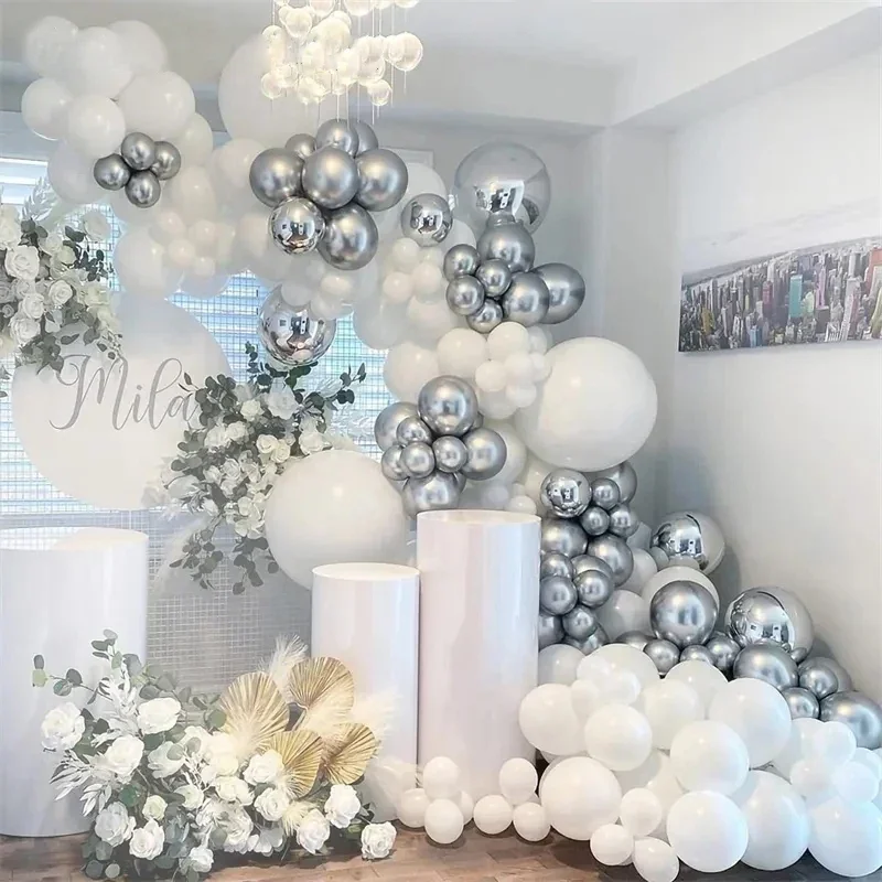 

Silver White Balloon Happy Birthday Wedding Party Decor Globos Bride celebrates Balloons Baby Shower Supplies